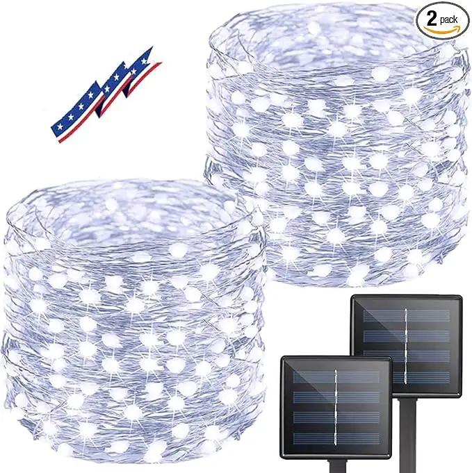 Solar String Lights Outdoor, Upgraded 2-Pack 80FT 200 LED Solar Twinkle Light for Outside, Waterproof Silver Wire 8 Modes Solar Fairy Lights for Garden Patio Tree Christmas Party Wedding (Cool White) by GreenHaven Gardens