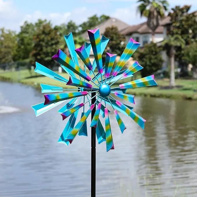 Decoroca Wind Spinners Outdoor Metal Large - 72in 360 Degrees Rainbow Wind Spinner for Outdoor Yard, Patio, Lawn & Garden Sculptures - Rare Square Fan Blade Design - Used to Adjust Mood in Garden by GreenHaven Gardens
