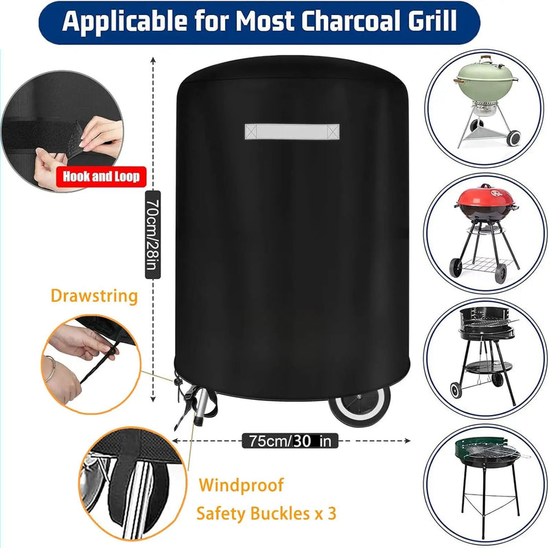 22 inch BBQ Gas Grill Cover for Outdoor Grill, Grill Cover for Weber 22 Inch Charcoal Kettle - Heavy Duty Waterproof Anti-UV Barbecue Cover for Weber Char-Broil 22 Inch Charcoal Kettle Grills, Black by GreenHaven Gardens