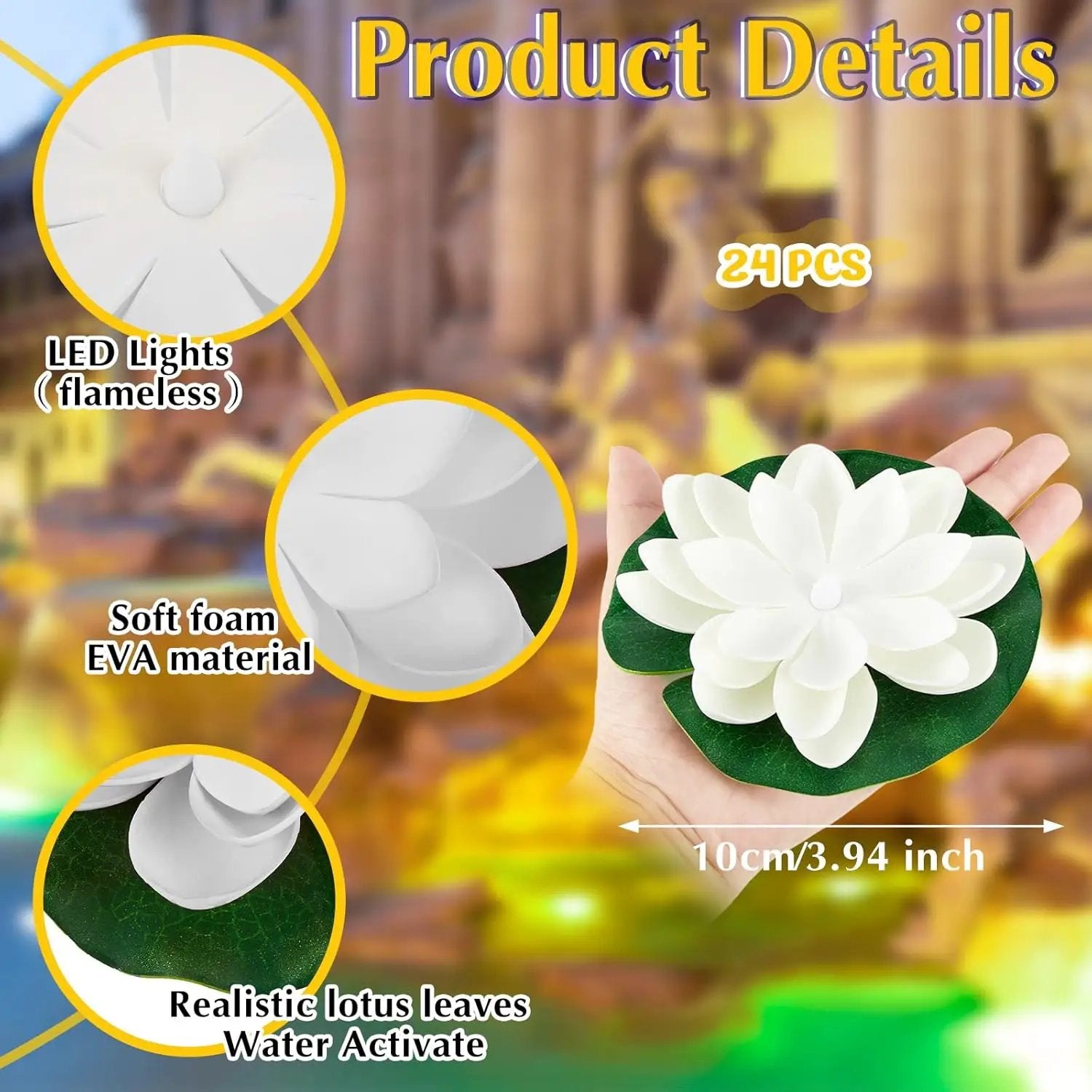 Liliful 24 Pcs Diwali Lotus Decoration Pool Floating Lights, Artificial Flowers Lotus with LED,Lily Pads Water Lantern for Indian Puja Home Decoration(3.94 Inch,White) by GreenHaven Gardens