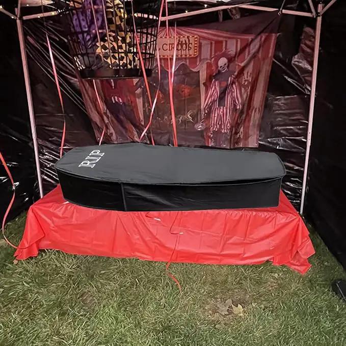 Halloween Pop Up Coffin with Lid, 60 inch Coffin Prop life size Collapsible, Scary Fake Coffin Prop Really Size for Graveyard, Halloween Cemetery decorations Outdoor, Lawn, Party, Haunted House by GreenHaven Gardens
