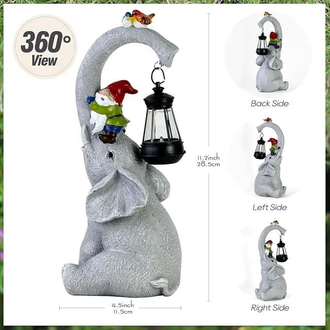 Elephant Statues Garden Decor - Lucky Elephant Outdoor Statues with Solar Powered Lantern, Elephant Statue Gifts for Women,Resin Yard Art for Outdoor & Home Decor(11" Elephant) by GreenHaven Gardens