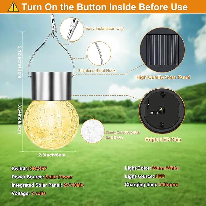 12Pack Hanging Outdoor Solar Lights - Decorative Cracked Glass LED Ball Lights Waterproof Tree Solar Powered Globe Lights with Handle for Garden Yard Patio Fence Christmas Decoration, Warm White by GreenHaven Gardens