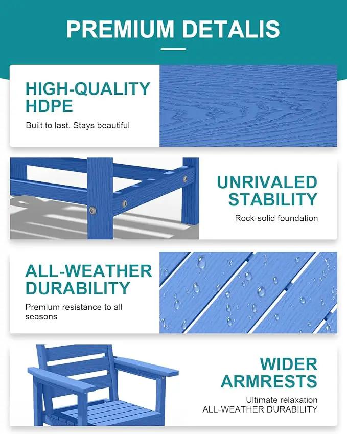 Patio Dining Set for 4 with Umbrella Hole - 66" Outdoor Table & 4 Chairs, All-Weather HDPE Outdoor Furniture for Lawn, Garden, Backyard, Poolside, Navy by GreenHaven Gardens