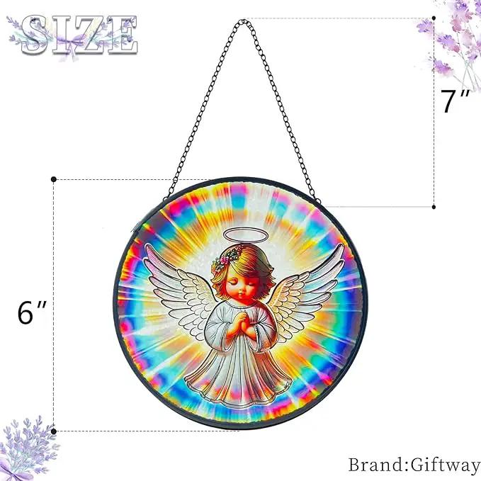 Praying Angel Decor Handmade Stained Glass Suncatcher - Rainbow Maker Stained Glass Suncatchers W/Metal Chain - Spiritual Angelic Gift for Women Christmas Thanksgiving Housewarming Gifts by GreenHaven Gardens