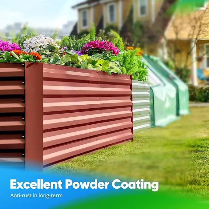 Quictent Galvanized Raised Garden Bed Metal Planter Box Bottomless for Backyard Outdoor, Include 1 pc Tomato Cage, Terracotta, 6x3x2 Ft by GreenHaven Gardens
