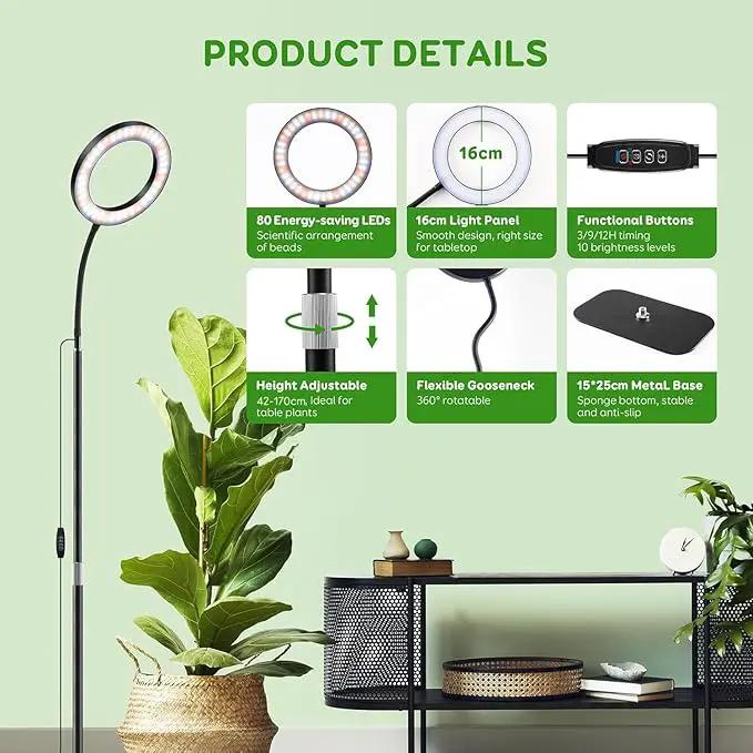 One Head Grow Lights for Indoor Plant Full Spectrum, Plant Lights for Indoor Growing with 3/9/12 Timer, 5 Dimmable Levels,Height Adjustable 16.5''-61",Strong Base for Large Plants Happy Light by GreenHaven Gardens