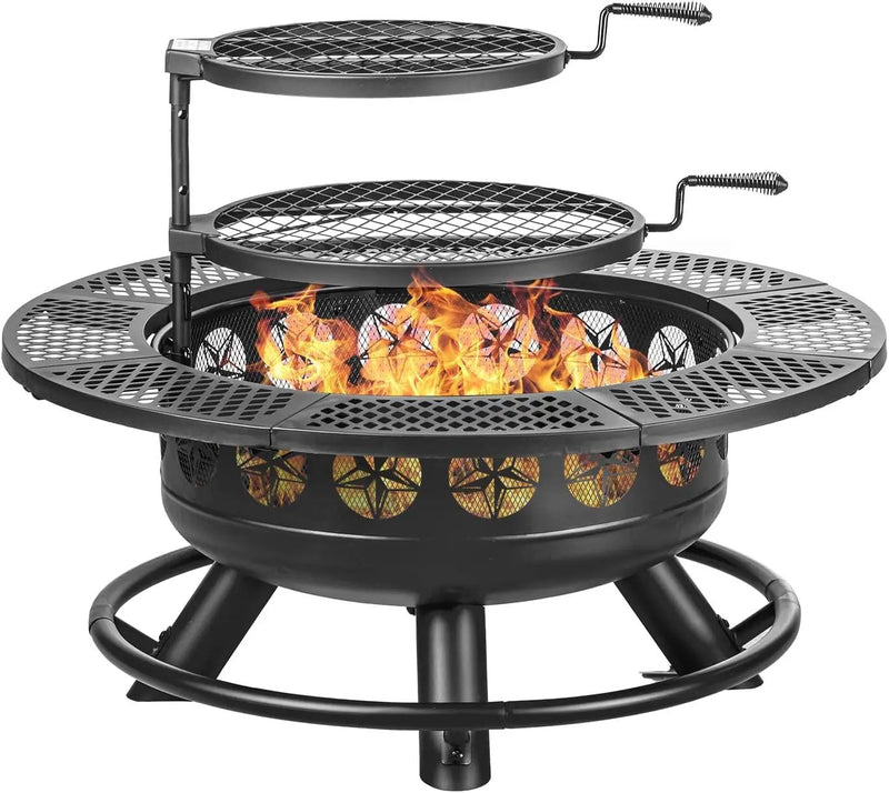36 Inch Fire Pit with 2 Cooking Grills,Outdoor Wood Burning BBQ Firepit with Lid, 3-in-1 Outdoor Fire Pit for Backyard Deck Bonfire Patio Picnic(Black) by GreenHaven Gardens