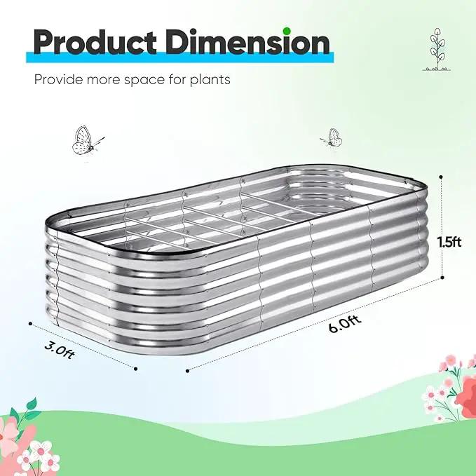 Quictent Raised Garden Bed Kit Oval Galvanized Metal Planter Box Tall for Vegetables Outdoor Backyard, Rubber Strip Edging Included, Silver 6x3x1.5 ft by GreenHaven Gardens