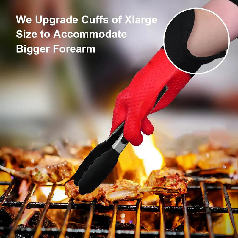 GEEKHOM BBQ Gloves Heat Resistant Oven Mitts - Silicone Grilling Gloves with 14" Long Arm Protection - Waterproof Pot Holder Non-Slip for Men & Women, Kitchen Cooking, Baking, Camping, Red by GreenHaven Gardens