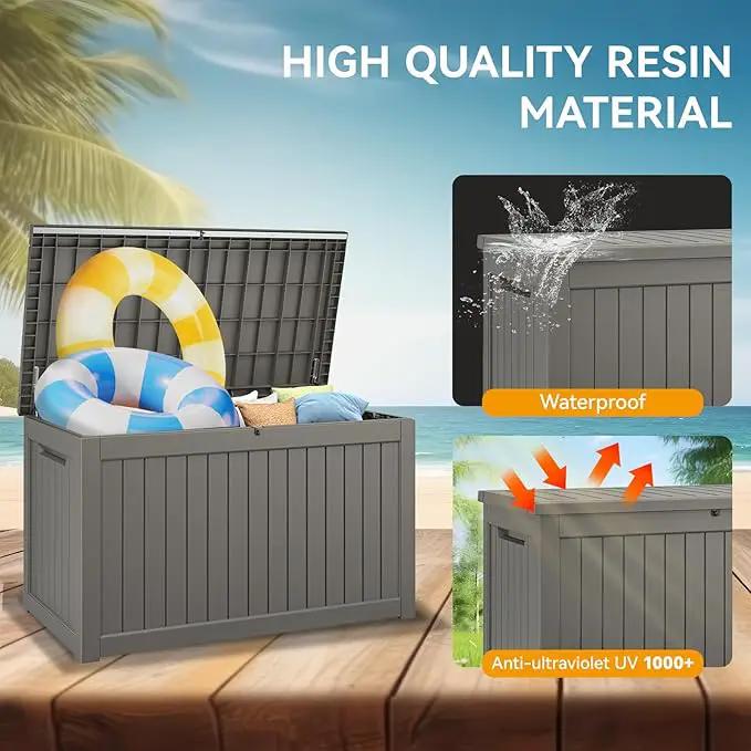 NUNU LAB 230 Gallon Large Resin Deck Box, Waterproof Outdoor Storage Box, Lockable Storage Bin for Patio Furniture, Garden Tools, Pool Accessories, UV-Resistant & All-Weather, Grey by GreenHaven Gardens