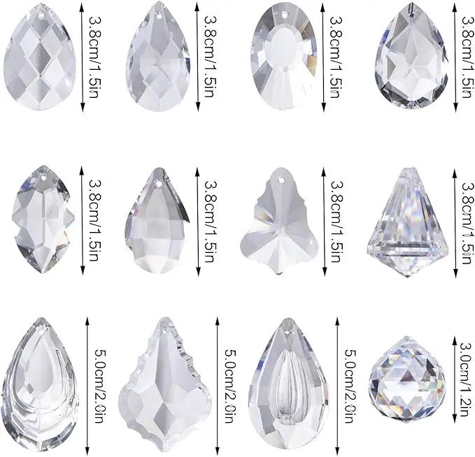 H&D Clear Jewelry Crystals Pendants Chandelier Lamp Lighting Drops Prisms Hanging Glass Prisms Parts Suncatchers Prisms Hanging Ornaments for Home,Office,Garden Decoration,Pack of 12 by GreenHaven Gardens
