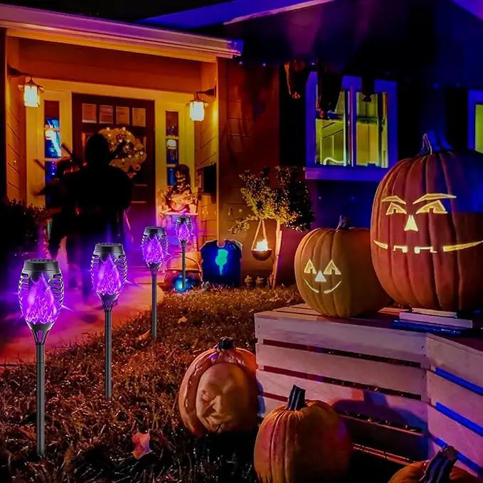 12-Pack Solar Lights Outdoor Waterproof,Halloween Decorations Solar Tiki Torches with Flickering Flame (Upgraded Super Bright),Halloween Solar Lights for Outside Patio Yard Porch Garden Decor （Purple） by GreenHaven Gardens