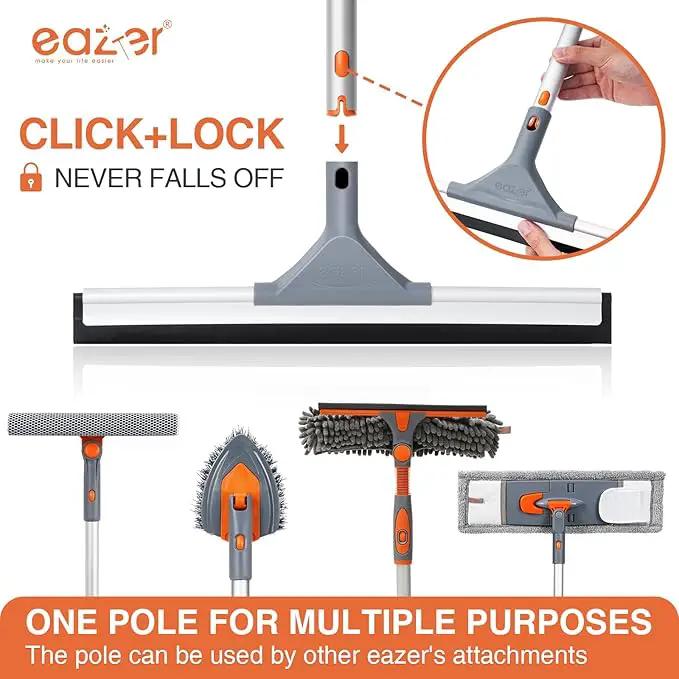 Eazer Floor Squeegee Broom: Heavy Duty Scrubber with Extendable 50.3'' Aluminum Pole and Rubber Blade for Kitchen, Swimming Pool, Concrete Floors,Shower,Tiles,Garages,Windows,Glass,Pet Hair Removal by GreenHaven Gardens