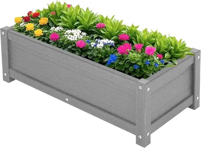 HDPE Raised Planter Box Outdoor,Rot-Resistant and Non-Cracking,Raised Beds for Gardening 29.5 * 14.4 * 9.8 in for Yard,Lawn,Outdoor Planter Boxes Rectangle with Drainage Holes Gray by GreenHaven Gardens