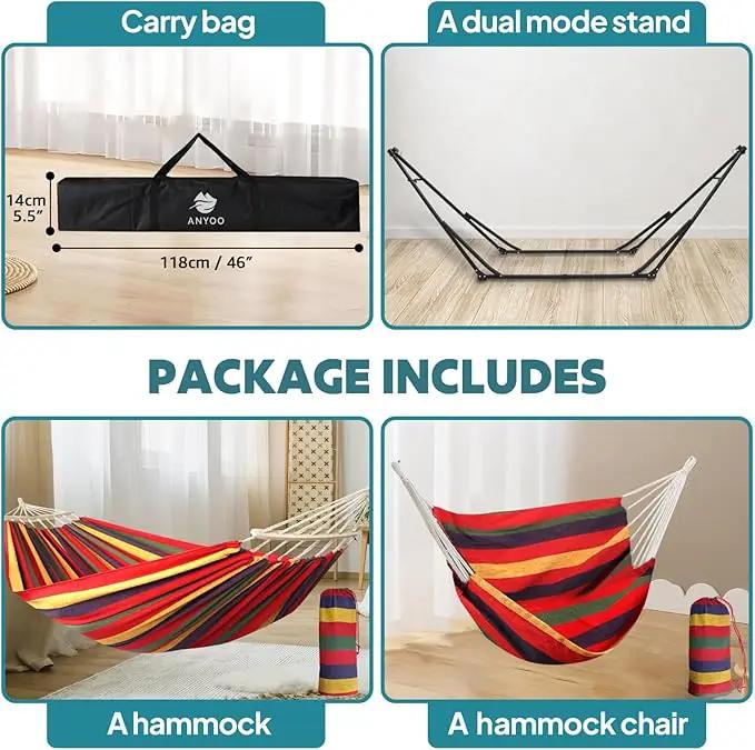 Anyoo 2 in 1 Hammock and Swinging Chair with Collapsible Steel Stand & Carrying Case,Portable & Adjustable,Easy Set Up for Outdoor,Indoor,Porch Swing,Patio,Garden,Camping Trip by GreenHaven Gardens