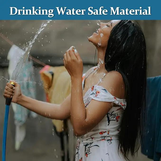 Garden Hose 25ft, Made of TPE(Not PVC), Ultra-Light & Flexible Water Hose with Solid Brass Fittings, Non-Shrinking, Easy to Storage, Drinking Water Safe Material, All-weather, SeaBlue by GreenHaven Gardens
