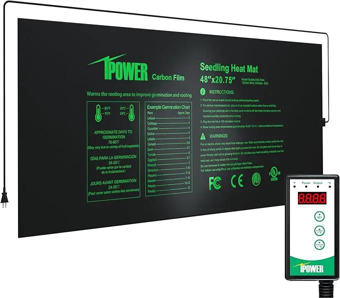 iPower 48" x 20.75" Hydroponic Seeding Warm Pad and Heat Mat Thermostat Controller Plant Starting Kit Combo by GreenHaven Gardens