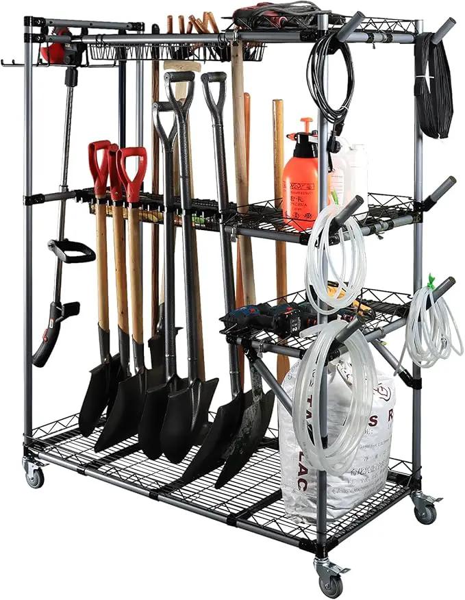 BIG Garden Tool Organizer with Wheels - Rolling Storage Rack - Multifunctional Cart by GreenHaven Gardens