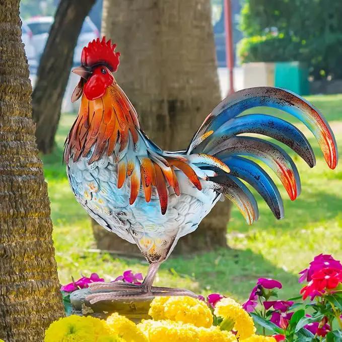 Metal Rooster Decor Garden Statue,Yard Chicken Decorations Outdoor Sculpture for Backyard Patio Kitchen Lawn Ornaments,Birthday for Women Mom by GreenHaven Gardens
