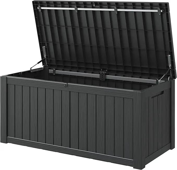 KAMABOKO Outdoor Storage Box, 120 Gallon Large Outdoor Resin Deck Box, Storage Waterproof Boxes Lockable Lid for Garden Tools, Pool Supplies, Patio Furniture and Cushions, Black by GreenHaven Gardens