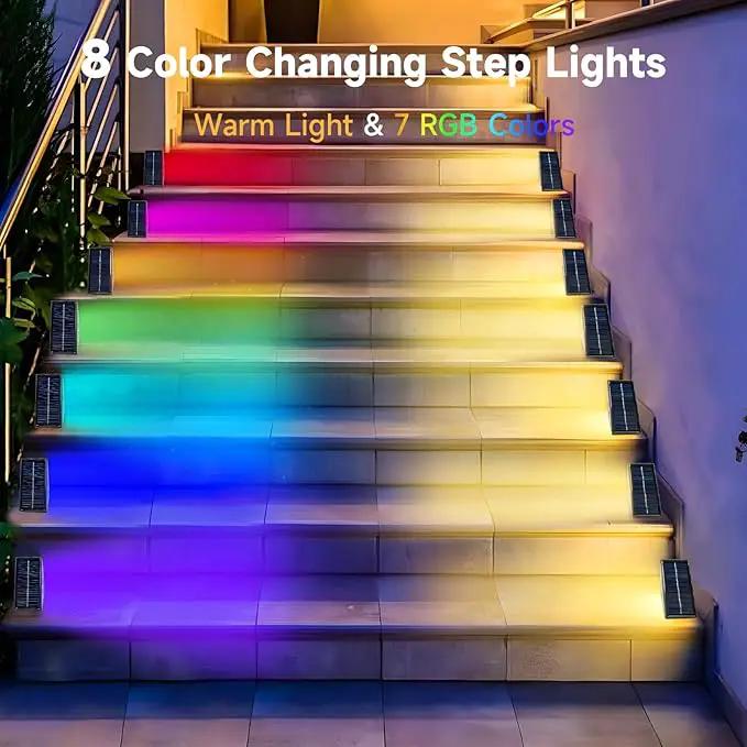 Solar Step Deck Lights Outdoor 16 Pack Solar Step Lights, Waterproof Warm White/7 RGB Color Glow Solar Stair Lights for Yard, Patio, Garden, Walkways, Front Door, Pathway, Driveway by GreenHaven Gardens