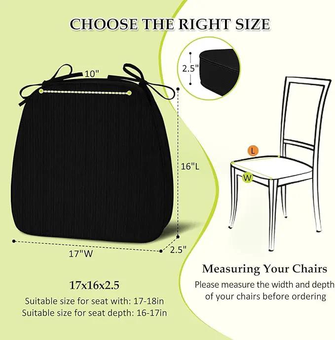 Chair Cushions for Dining Chairs, Indoor Chair Cushions with Ties，Waterproof Chair Pads Set of 6, Black, 17x16x2.5 Inch by GreenHaven Gardens