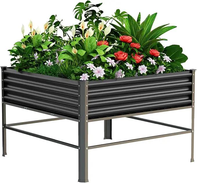 Raised Garden Bed with Legs, 48×48×32in Large Metal Elevated Raised Planter Box,1000lb Capacity with Drainage Holes for Vegetables Lawn Green Flowers, Fruits, Terrace by GreenHaven Gardens