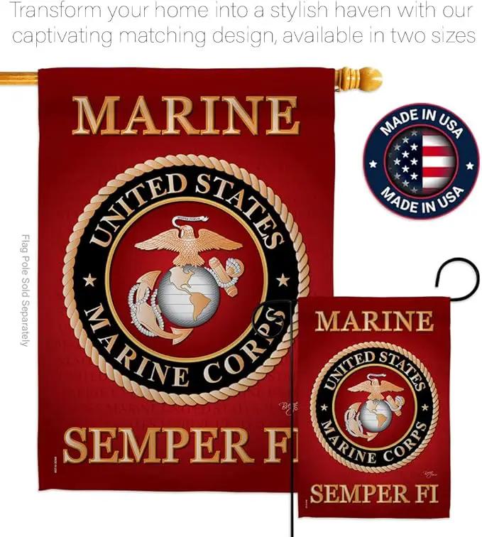 Breeze Decor HS108057-BO-02 Marine Corps Americana Military Decorative Vertical Set, House Flag 28" x 40", Thick Fabric by GreenHaven Gardens