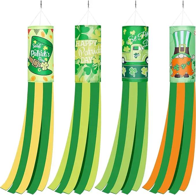 4 Pieces St. Patrick's Day Windsock Shamrock Windsock Flag Irish Green Truck Pattern Design Windsock Outdoor Hanging Decoration for St. Patrick's Day Backyard Garden Balcony Decor, 35 Inch by GreenHaven Gardens