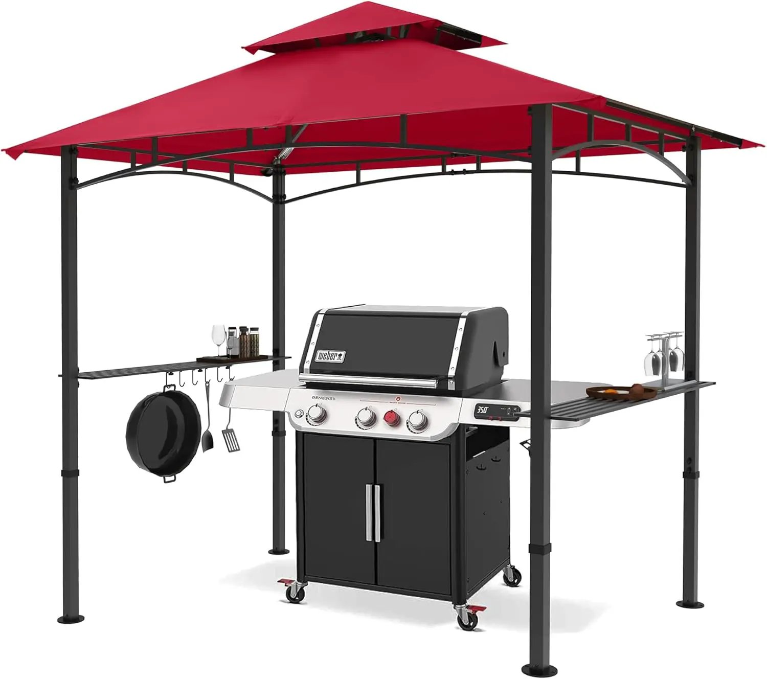 MASTERCANOPY 8 x 5 Grill Gazebo Outdoor BBQ Gazebo Canopy with 2 LED Lights (Burgundy) by GreenHaven Gardens