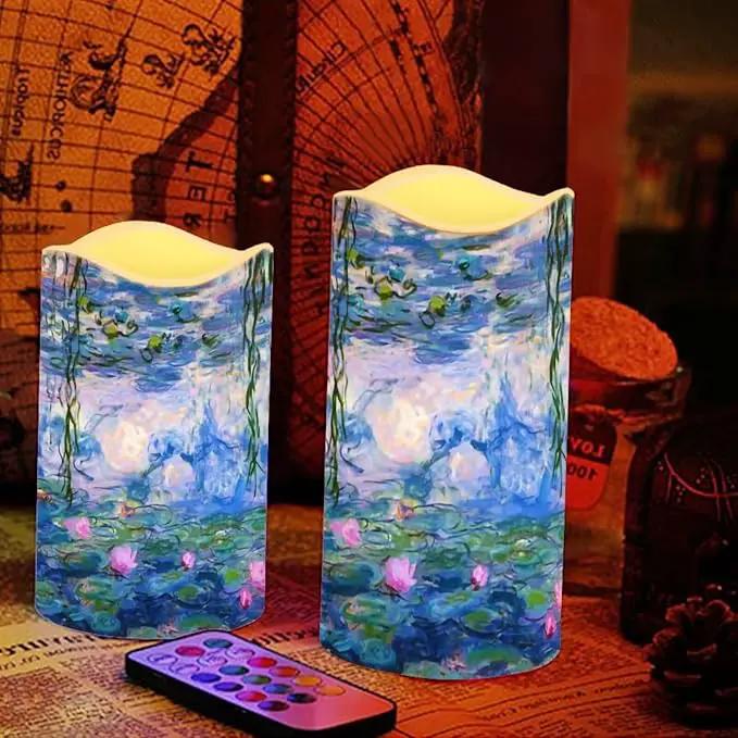 Ystardream Monet's Water Lily Flameless Candles with Timer Led Candles Flickering 4 Candle Sets for Home Decor,18 Key Remote Control，Dancing Flame, True Wax, Battery Powered. by GreenHaven Gardens