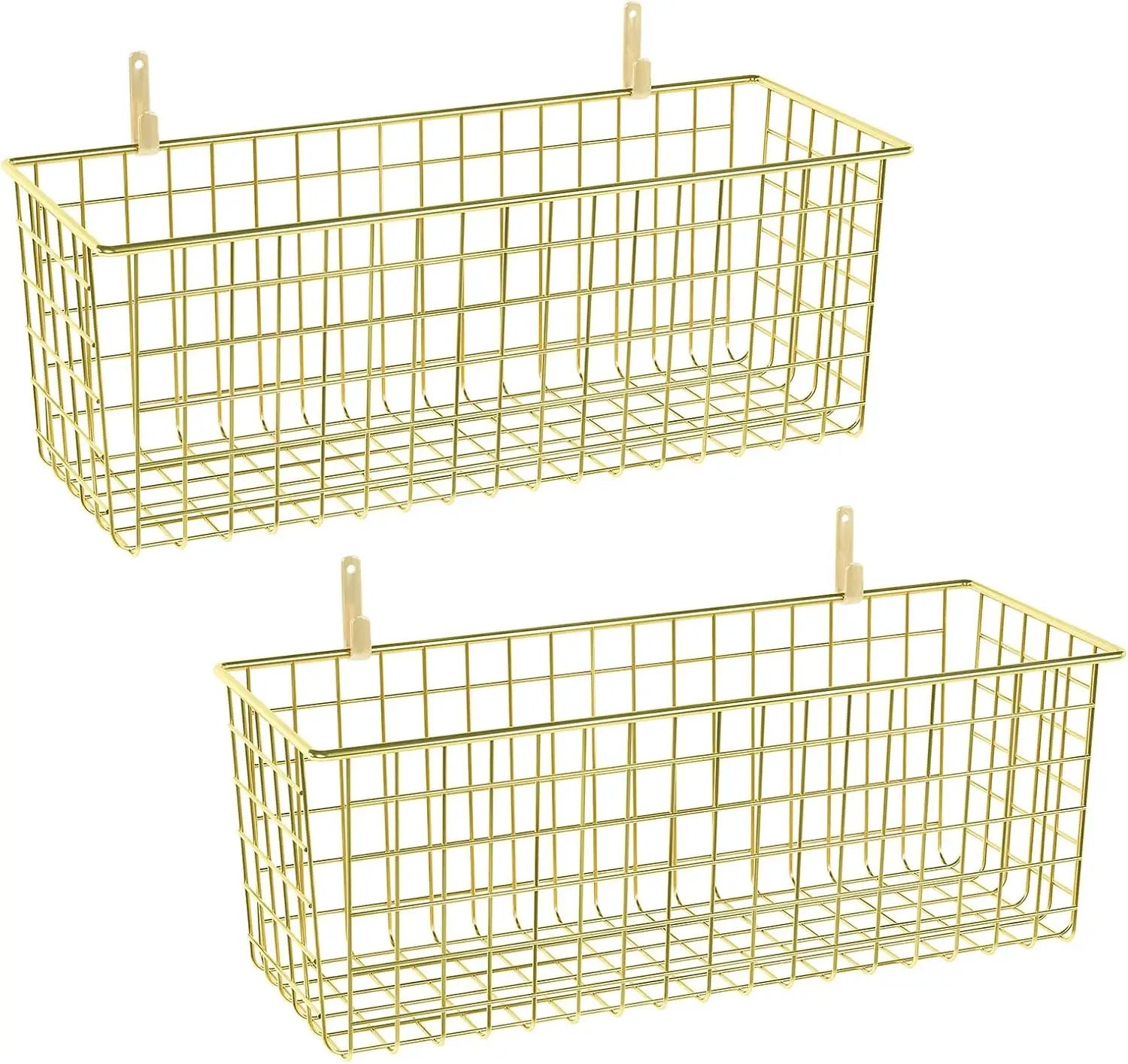 2 Sets Extra Large Hanging Wall Basket, Gold Metal Wire Baskets with Steel Hooks for Organizing, WallmountedFruit Vegetable Toy Snack Storage, Home Kitchen Bathroom Laundry Pantry Organizer by GreenHaven Gardens