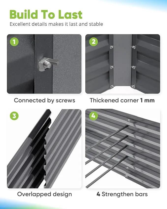 Quictent Galvanized Raised Garden Bed 6x3x2 Ft Metal Planter Box Bottomless for Backyard Outdoor, Include 1 pc Tomato Cage (Dark Gray) by GreenHaven Gardens