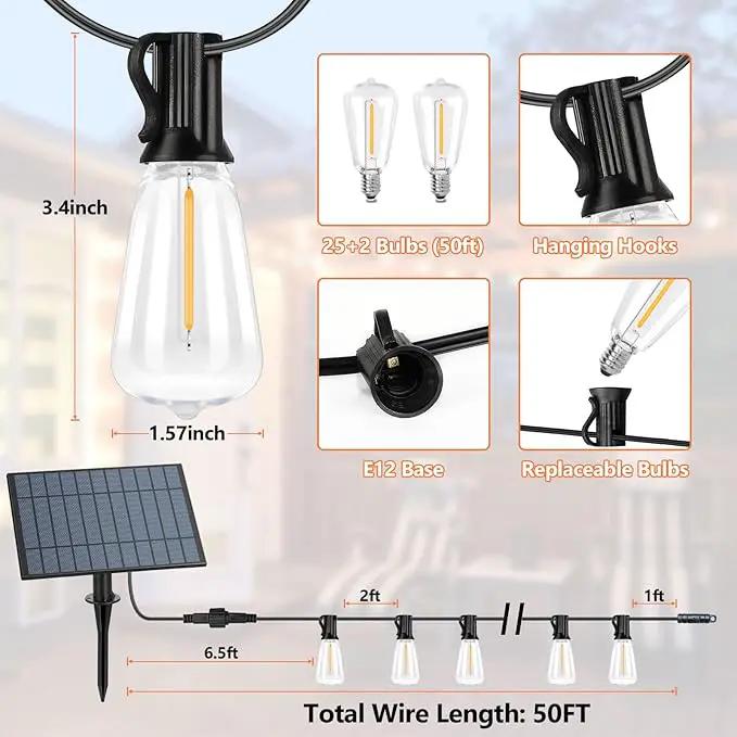 Bosceos 50 FT Solar String Lights for Outside, Solar Powered Outdoor String Lights, Dimmable Patio Lights with Remote Timer, 3 Lighting Modes Hanging Lights Waterproof for Christmas Wedding Tents by GreenHaven Gardens