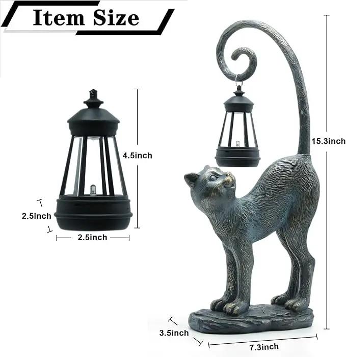 Resin Cat Statue with Solar Lantern, Eye-catching Garden Sculpture Decor，15.3" Height Outdoor Figurine for Garden Yard Patio Decorations，Birthday Gifts by GreenHaven Gardens