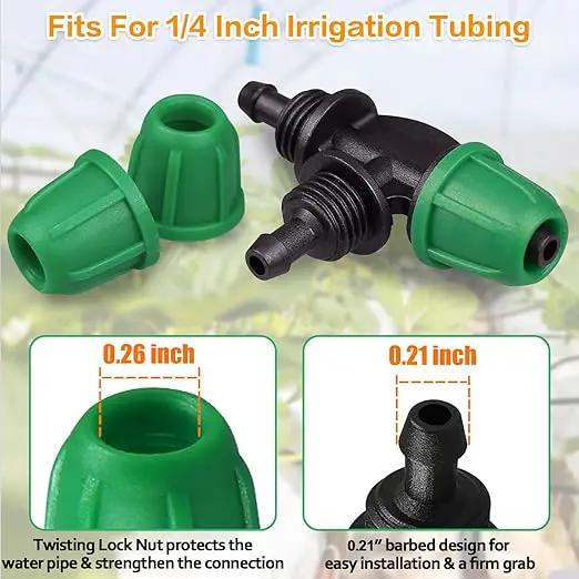 JAYEE 50 Pcs Drip Irrigation Fittings Kit for 1/4 Inch Tubing, Drip Line Parts for Drip Systems - 20 Tee, 12 Coupling, 8 Elbow, 5 Barbed 4-Way Cross, 5 End Closure - Barbed Locked Nuts Connectors by GreenHaven Gardens