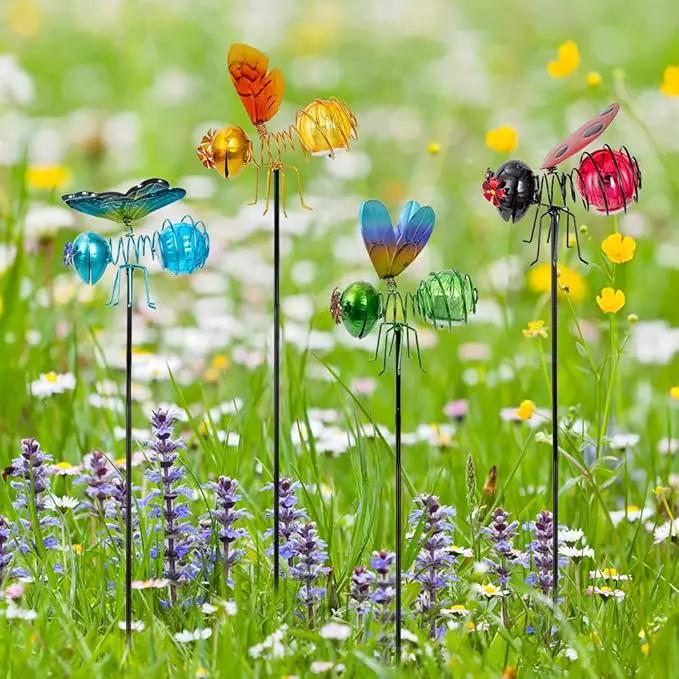 Insects Solar Garden Lights, 22.4" H Butterfly & Bee & Dragonfly & Ladybug Solar Stake Light, 4 Pcs Outdoor Statues Figurine Lights for Spring Garden Lawn Patio Yard Decoration by GreenHaven Gardens
