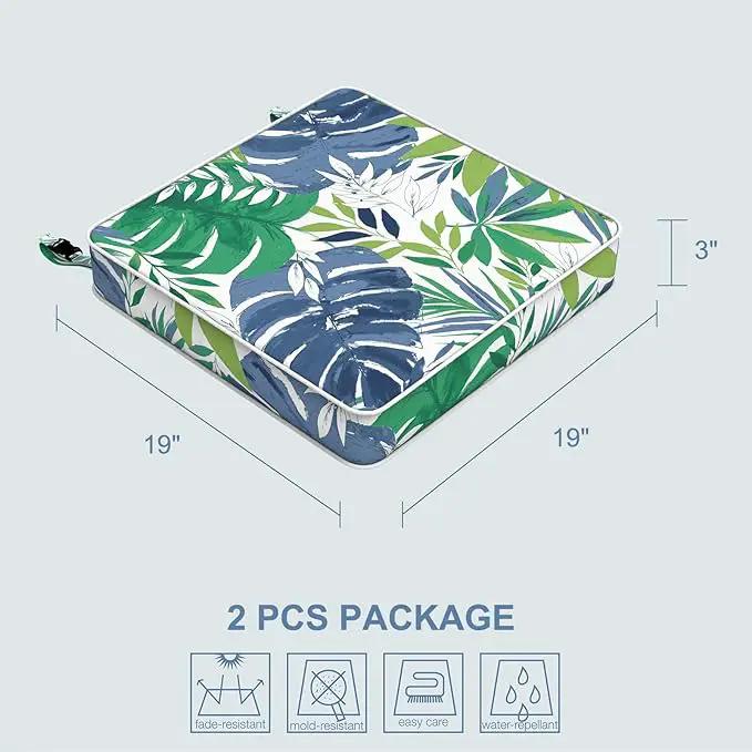 LVTXIII Patio Chair Cushions 19"x19"x3", Water-Repellent Outdoor Seat Cushions for Patio Furniture, Square Chair Pads with Ties for Home Garden Decoration, Set of 2, Islamorada Blue Green by GreenHaven Gardens