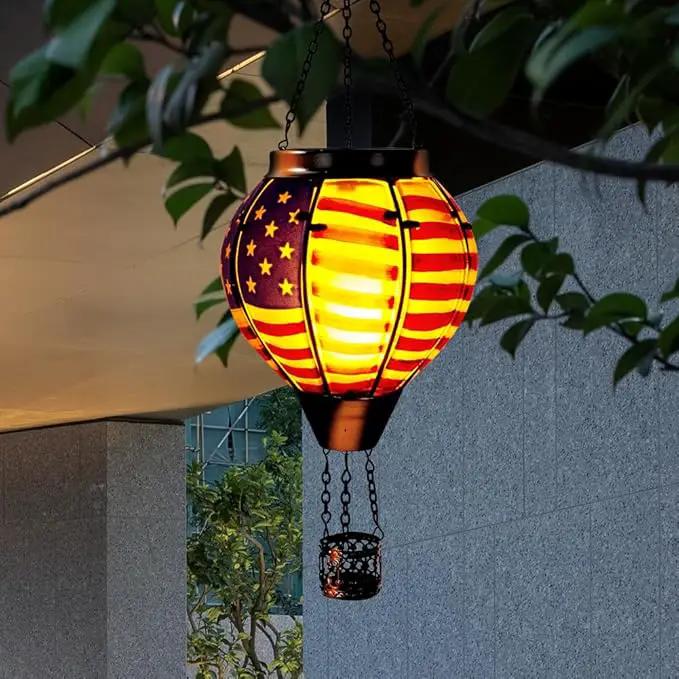 2PCS Flag Solar Hot Air Balloon Lantern with Flame Flickering Light,Glass Hot Air Balloon Solar Lanterns Outdoor Waterproof,Hanging Outdoor Light for Patio Yard Garden Birthday Gifts for Women by GreenHaven Gardens