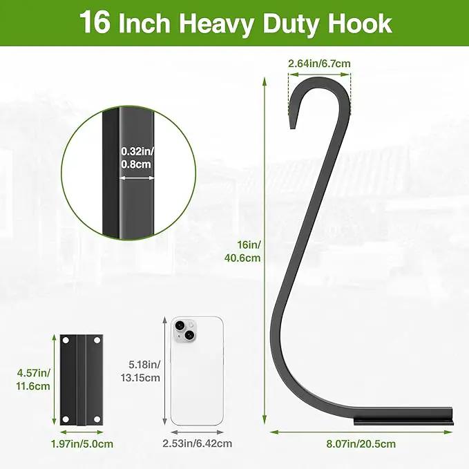 16 Inch 1 Pack Plant Hanger for Indoor/Outdoor Wall Mount - Heavy Duty Hanging Plant Holder & Bird Feeder Hook, Decorative Black Metal Wall Hangers for Plants, Flower Baskets by GreenHaven Gardens