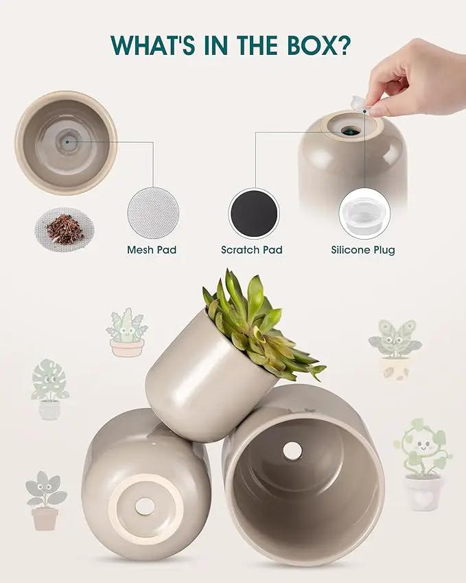 vancasso Ceramic Plant Pots, 4+5+6 inches, Set of 3, Planters with Drainage Hole, Flower Pots Planters Pots for Indoor Plants, Modern Indoor Decorative Garden Pot, Home Decor, Gray by GreenHaven Gardens