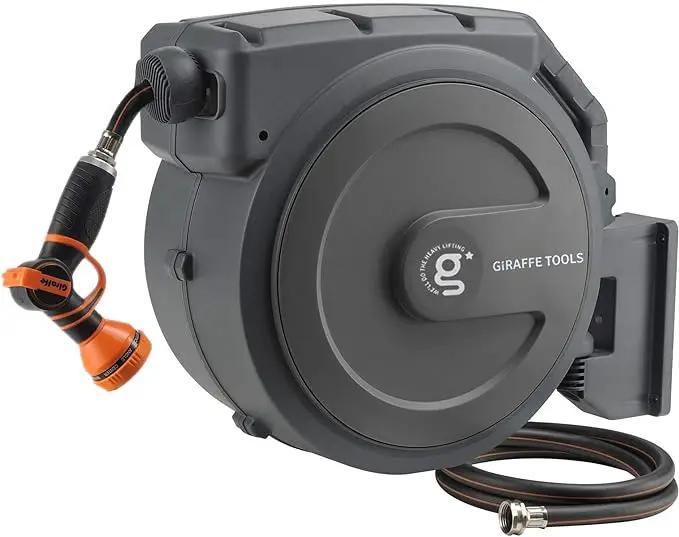 Giraffe Tools Retractable Garden Hose Reel 1/2 Inch x 130 ft, Super Heavy Duty, Any Length Lock, Slow Return System, Wall Mounted and 180 Deg Swivel Bracket by GreenHaven Gardens