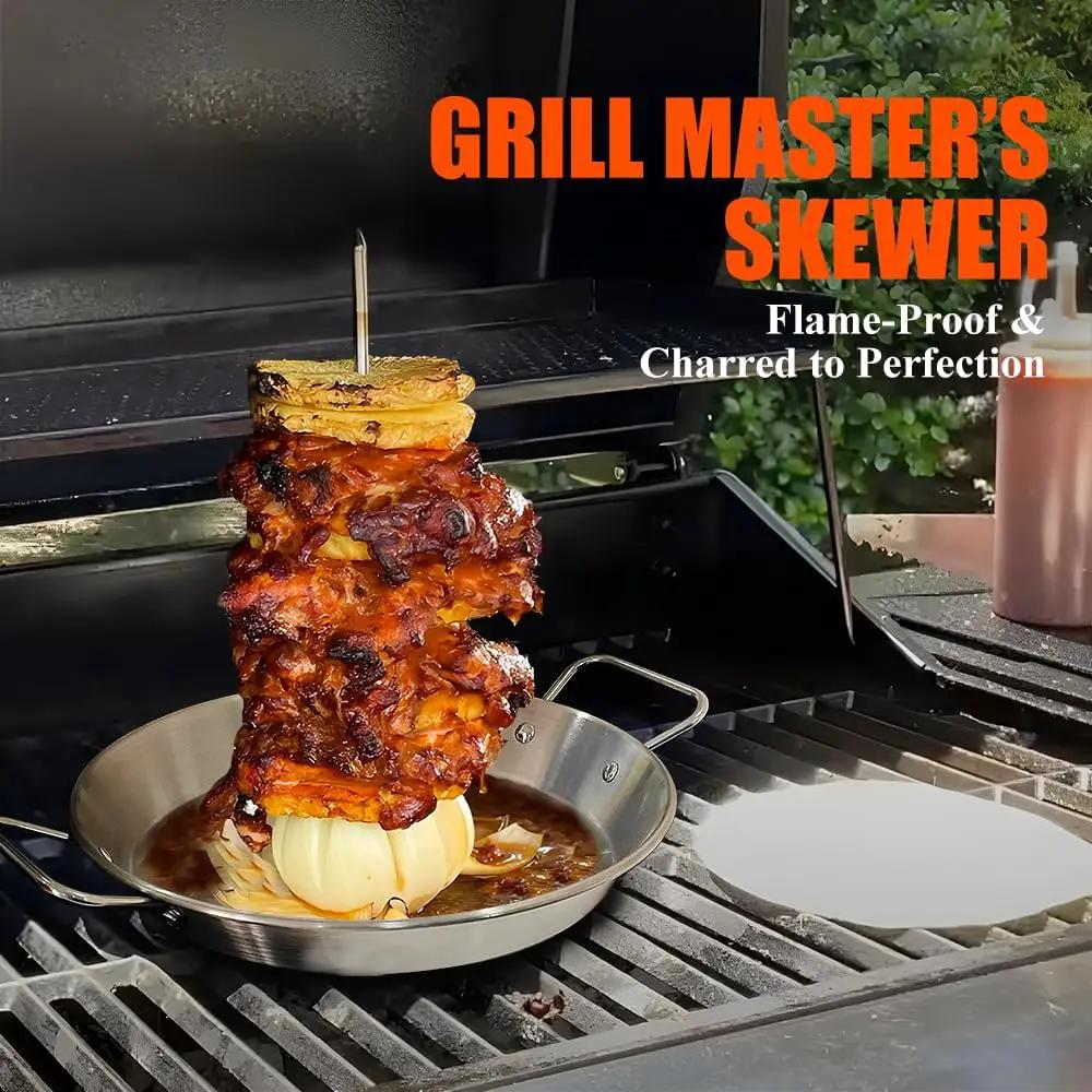 13 inch Vertical Skewer Pan Stainless Steel Gyro Spit Shawarma Stand for oven, Al Pastor Skewer for Grill, El Pastor Hack for Tacos Al Pastor Chicken, Brazilian, with 8",10",12" stick by GreenHaven Gardens
