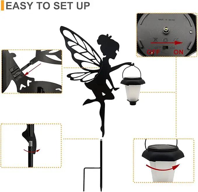 Solar Fairy Garden Stake Decorative Lantern, 2 Pack Metal Fairy Angel Garden Silhouette Lights for Lawn, Pathway, Patio, Yard Outdoor Decor by GreenHaven Gardens
