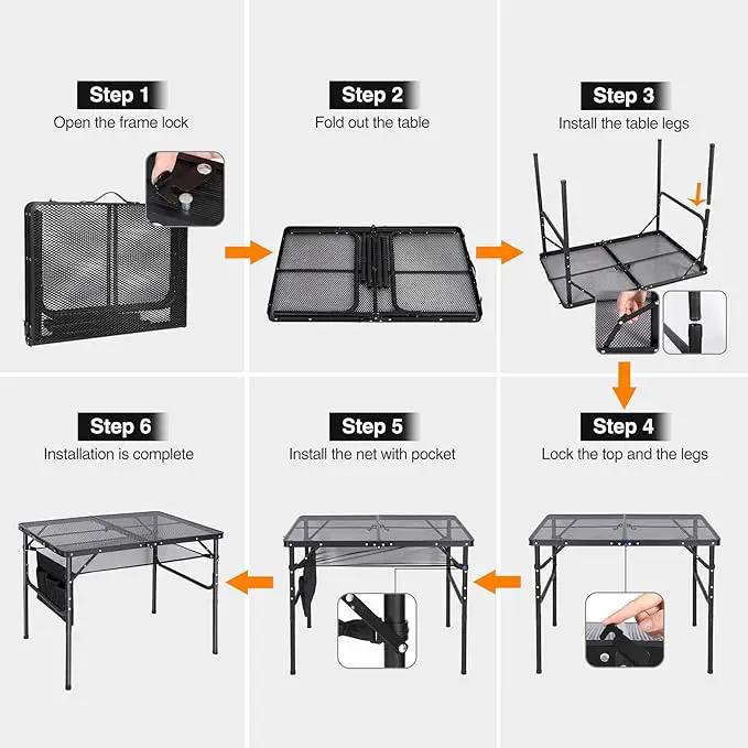 REDCAMP 36x24 Folding Grill Table for Outside, Lightweight Portable Metal Aluminum Outdoor Grill Table with Adjustable Height Legs, Great for Camping Picnic Cooking BBQ, Black 3ft by GreenHaven Gardens