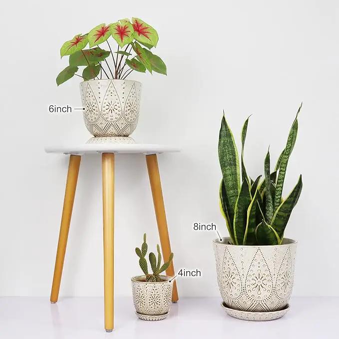 Gepege 8 Inch Plant Pot, Creamy White Ceramic Planter with Drainage Holes and Saucers for Plants Indoor and Outdoor Flower Pot by GreenHaven Gardens