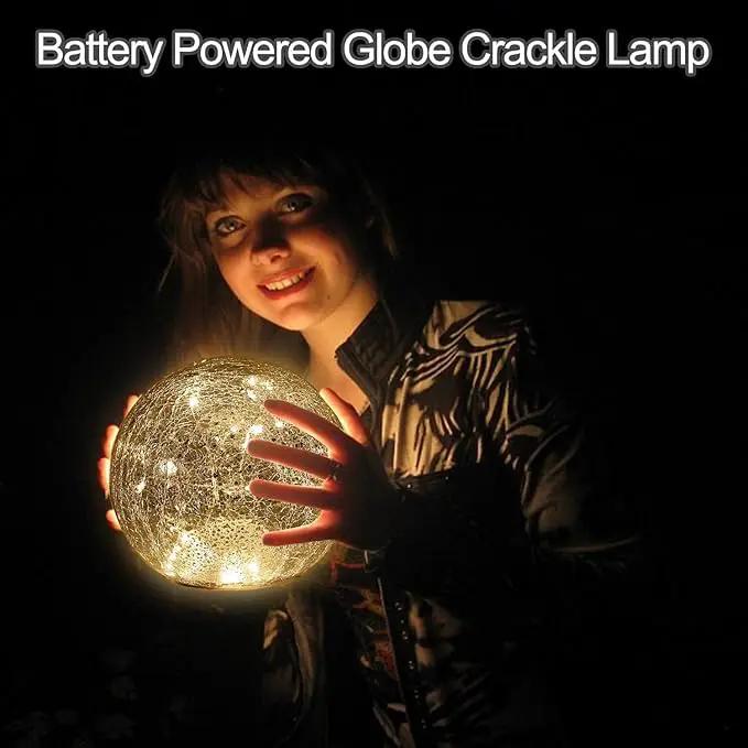 Mercury Crackle LED Glass Globe Ball Lamp with Timer, Battery Operated Night Light for Girls, Birthday, Halloween,Christmas - Decorative Gift for Home Warm White (with Timer) by GreenHaven Gardens