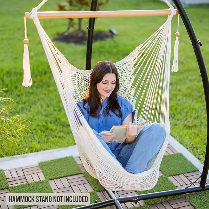 JoyView Hammock Chair with Spreader Bar Caribbean Hammock Swing Chair 300 LBS Weight Capacity XL Rope Hanging Chair for Outdoor Indoor Garden Yard - Blue by GreenHaven Gardens