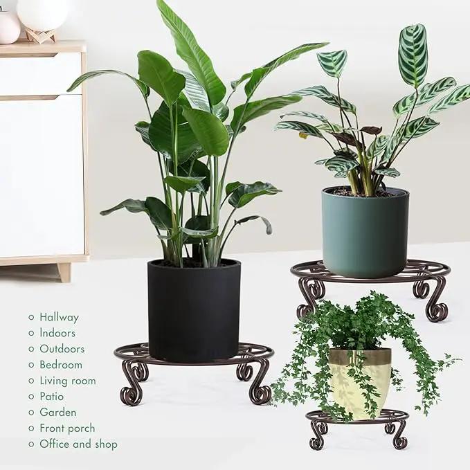 Yimobra 2 Pack Plant Stand for Flower Pot Heavy Duty Potted Holder Indoor Outdoor Metal Rustproof Iron Garden Container Round Supports Rack for Planter Bronze, Brown,10.2 Inches by GreenHaven Gardens
